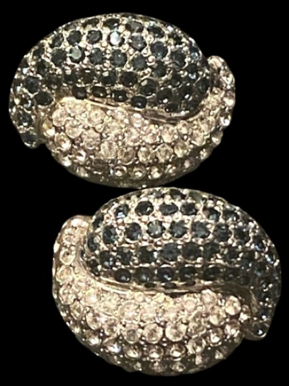 Vintage REPLICA Made in Italy Blue & Clear Pave Crystal Dome Clip-On Earrings